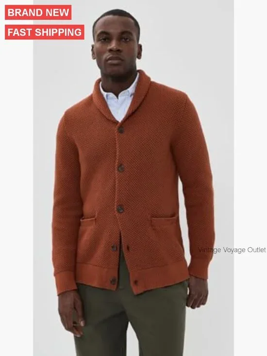 Heavyweight Cotton Cardigan with Shawl Collar and Pockets - Picture 2 of 6